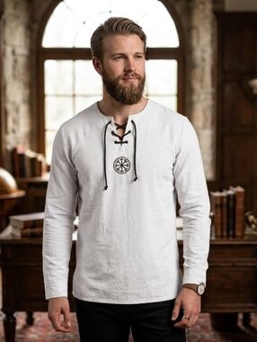 Men's Viking Medieval Tunic – Vegvisir Compass Embroidery – Size M